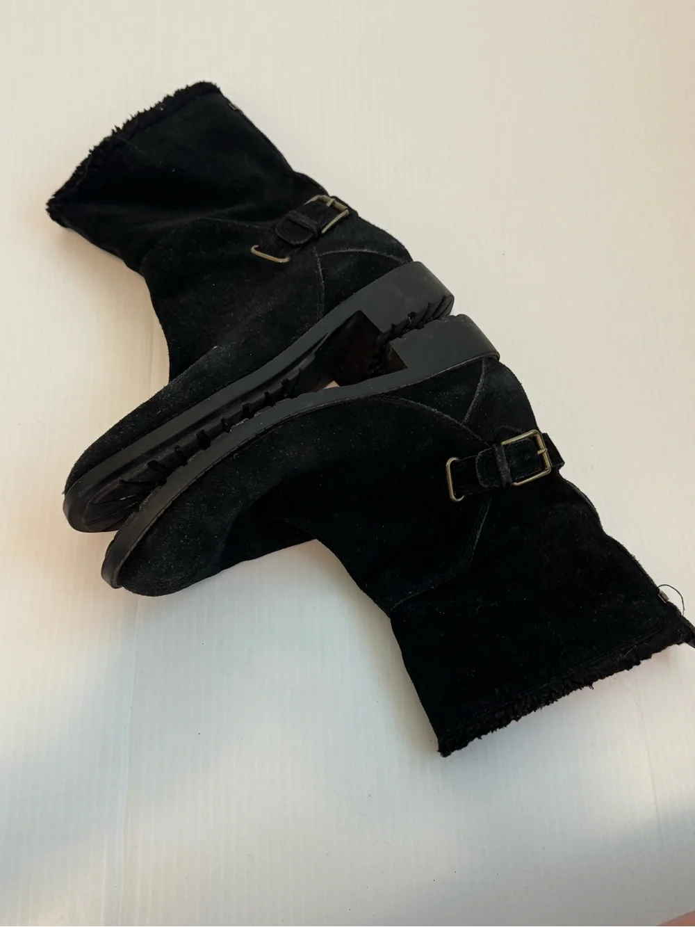 Cole Haan Black Suede Shearling Cuff Ankle Boots